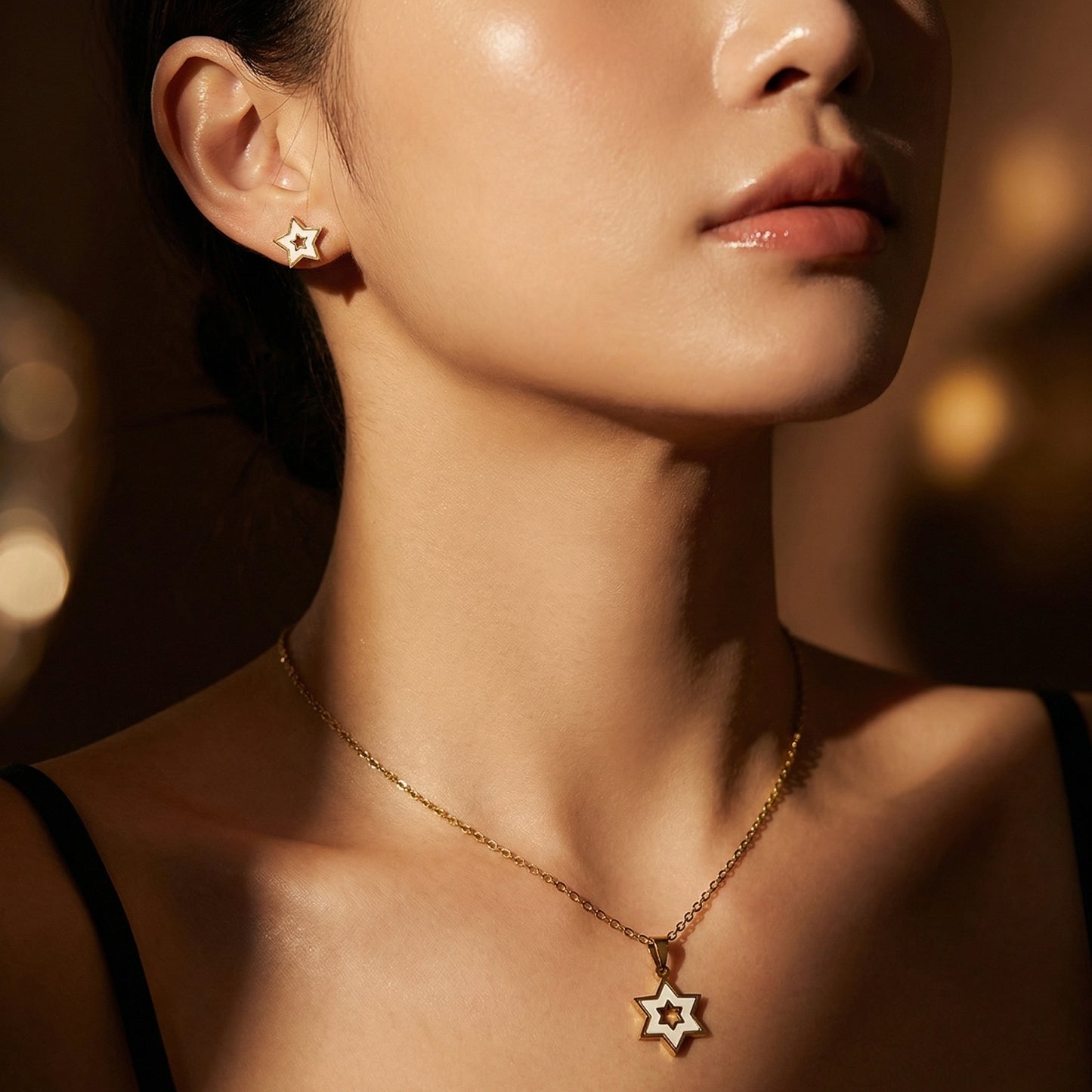 Star Imitation Shell Earrings Necklace Set 304 Stainless Steel Gold Plated