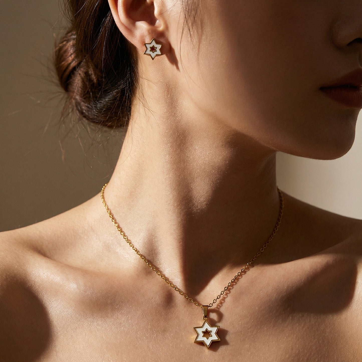 Star Imitation Shell Earrings Necklace Set 304 Stainless Steel Gold Plated